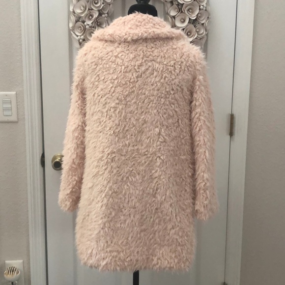 Open front blush faux fur teddy coat - Picture 5 of 8